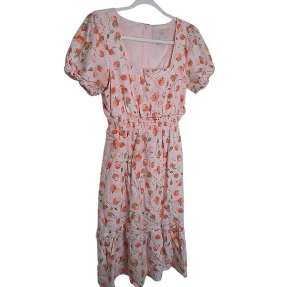 Gal Meets Glam Peach Print Midi Dress Linen Blend Size 6 - Picture 1 of 6